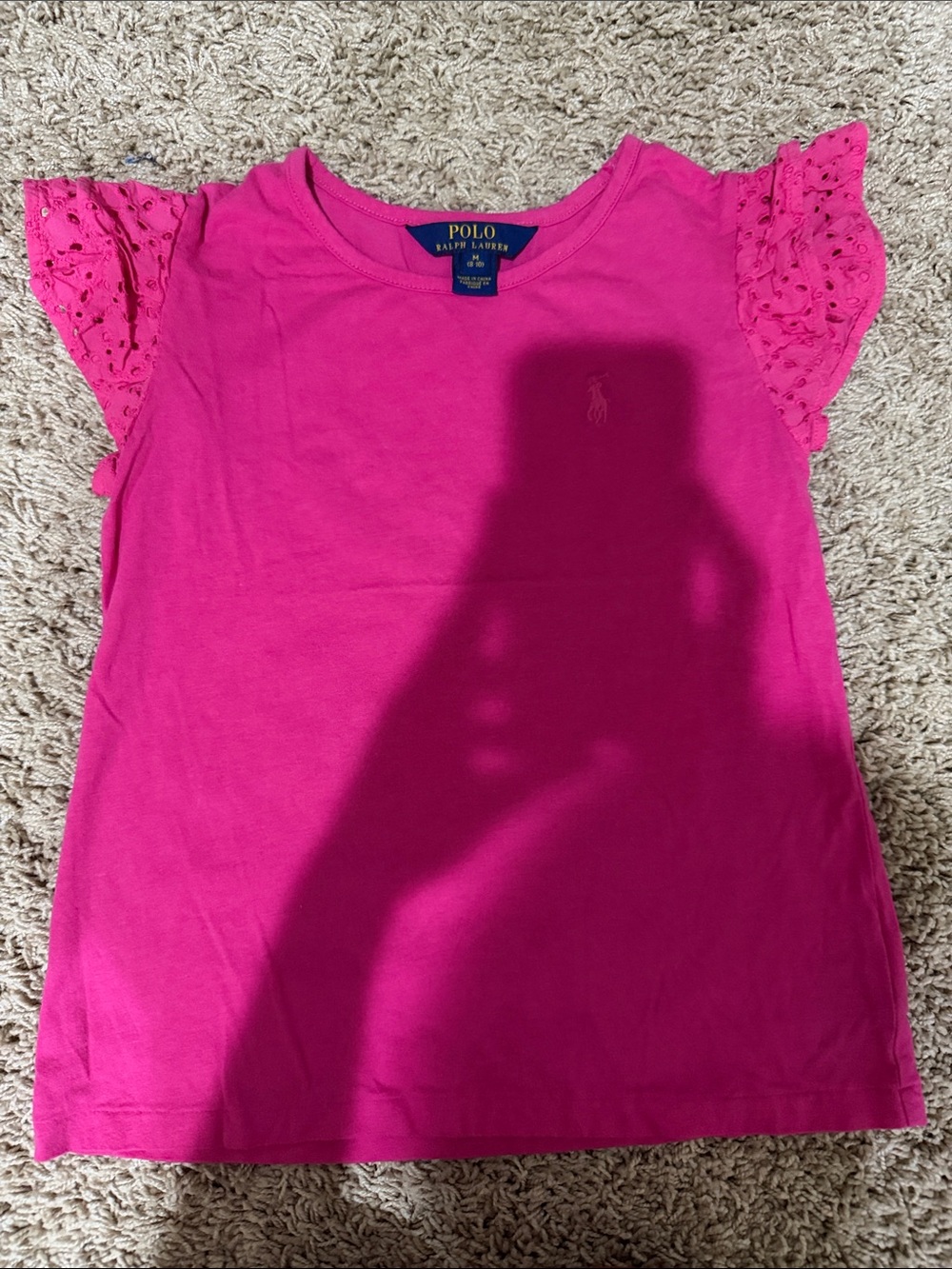 Polo by Ralph Lauren Girls' Hot Pink Eyelet Flutter Sleeve Tee